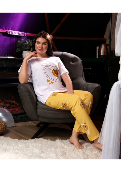 Penye Baskı Detaylı Kısa Kol Kadın Ikili Pijama Takımı VG135 modelleri