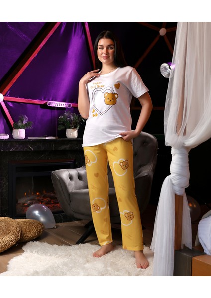 Penye Baskı Detaylı Kısa Kol Kadın Ikili Pijama Takımı VG135 fırsatları