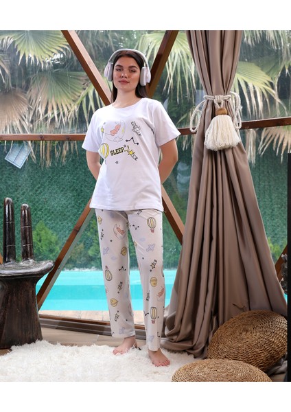 Penye Baskı Detaylı Kısa Kol Kadın Ikili Pijama Takımı VG135 modelleri