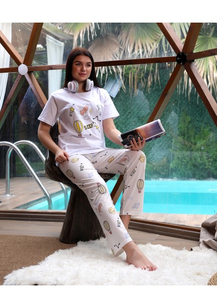 Penye Baskı Detaylı Kısa Kol Kadın Ikili Pijama Takımı VG135 indirimleri