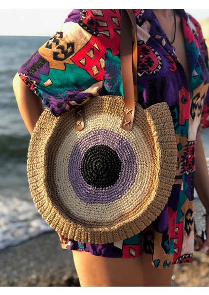 Nazar Boncuklu Deri Saplı Hasır El Yapımı Çanta fiyatları