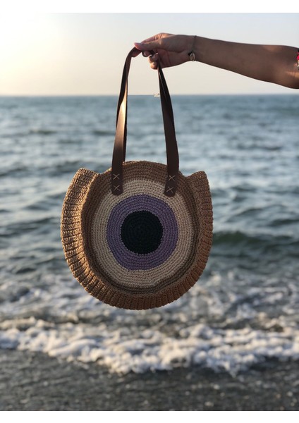 Nazar Boncuklu Deri Saplı Hasır El Yapımı Çanta modelleri