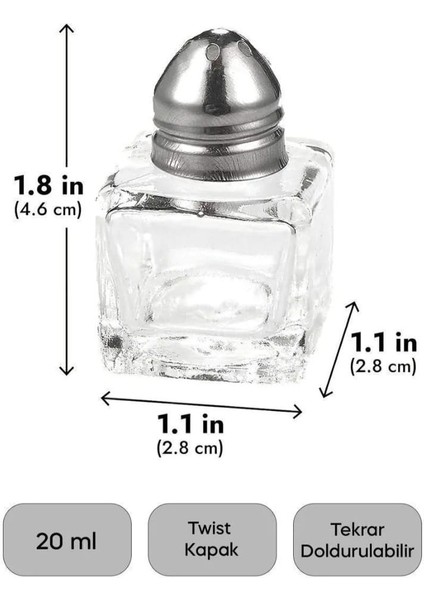 Salt 2'li Mini Paslanmaz Çelik Kapak Cam Tuzluk 20 ml PER15333
