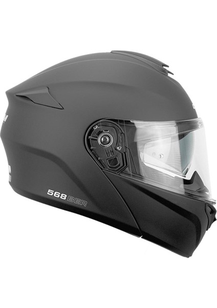 568A Ber Mono Çene Açılır Motosiklet Kaskı Siyah / Xl
