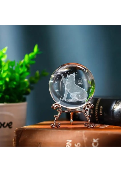 Dekoratif Metal Ayaklı Kedi Tasarımlı 3D Cam Küre 6cm fiyatları