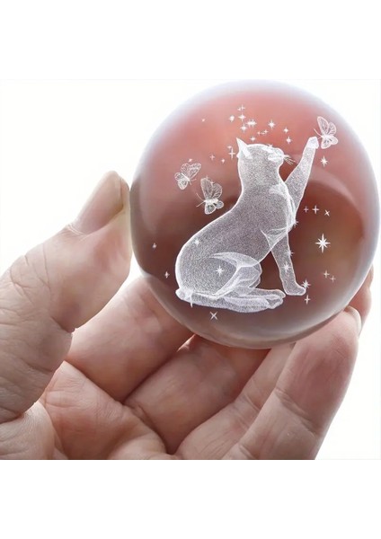 Dekoratif Metal Ayaklı Kedi Tasarımlı 3D Cam Küre 6cm fırsatları