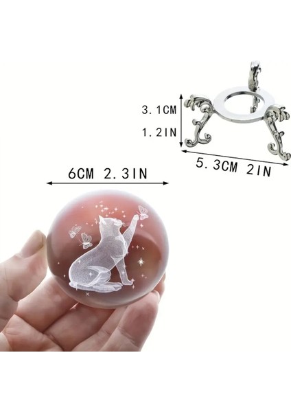 Dekoratif Metal Ayaklı Kedi Tasarımlı 3D Cam Küre 6cm indirimleri