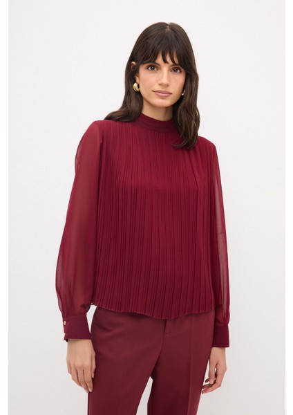Piliseli Bluz Bordo 11543097001 fırsatları