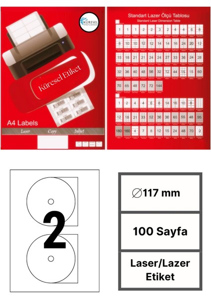 Laser Etiket | 117 mm | No: 2 | 100 Sayfa | Lazer Etiket | Yuvarlak Kenar