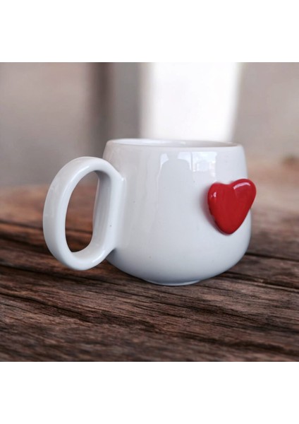 One Love One Heart - Kırmızı Büyük Kalpli El Yapımı Seramik Mug 200 ml Fincan modelleri
