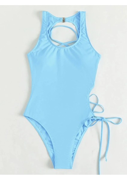 Ip Detaylı Saks Mavi Tek Parça Kadın Mayo fiyatları