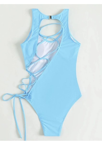 Ip Detaylı Saks Mavi Tek Parça Kadın Mayo modelleri