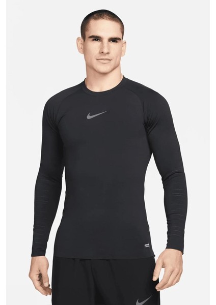 Pro Dri Fit Adv Athletic Tight Fit Training Body Kalın Sıkı Erkek Koşu Antrenman Üstü Sweatshirt Siyah