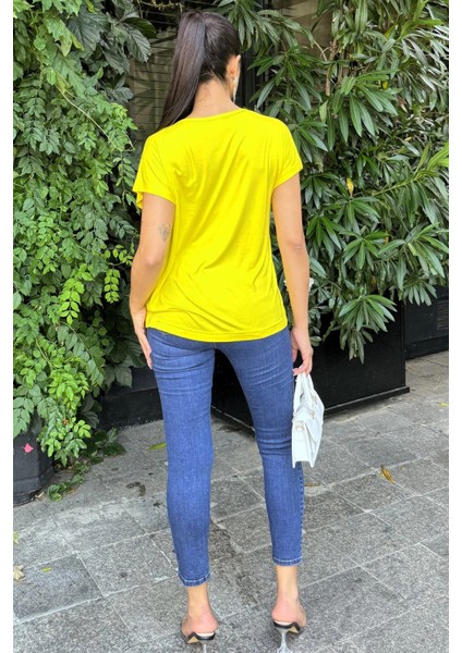 Kadın Sarı V Yaka, Kısa Kol, Basic Model, Salaş Bluz