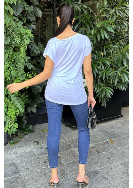 Kadın Beyaz V Yaka, Kısa Kol, Basic Model, Salaş Bluz