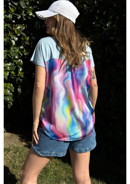 Kadın Mint V Yaka, Cep Detaylı, Salaş Kesim, Kısa Kol, Basic Bluz fırsatları