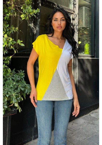 Beyaz Sarı Penye Basic Bluz fiyatları