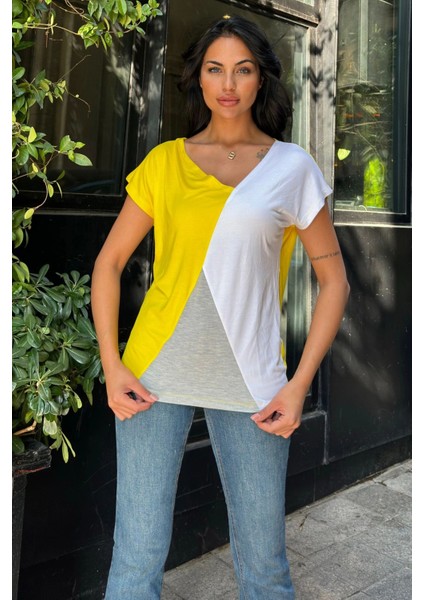 Beyaz Sarı Penye Basic Bluz fırsatları