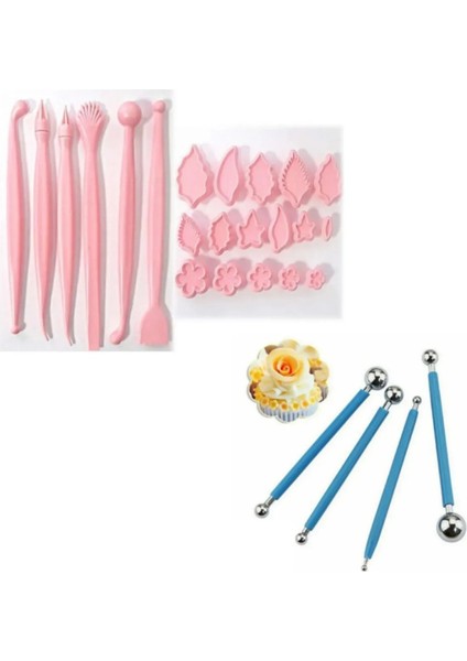Pasta Yapım Seti 25LI Şeker Hamuru Modelleme Seti 21LI ve Marzipan Seti Metal 4lü