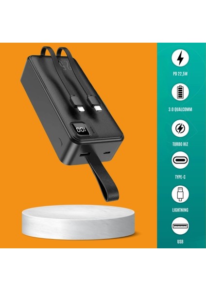 Powerbank Cihazı 30.000 Mah 22,5 W Süper Hızlı Type-C ve Ligthining
