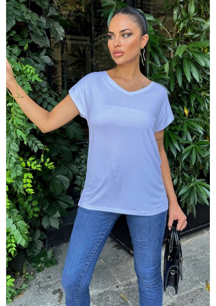 Kadın Beyaz V Yaka, Kısa Kol, Basic Model, Salaş Bluz