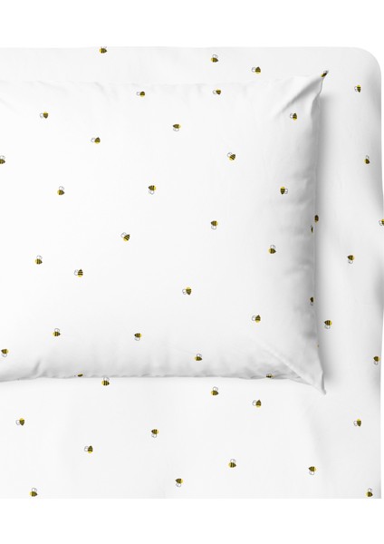 Happy Bee %100 Pamuk Saten Bebek Lastikli Çarşaf Seti- 70X140CM + 35X45 cm