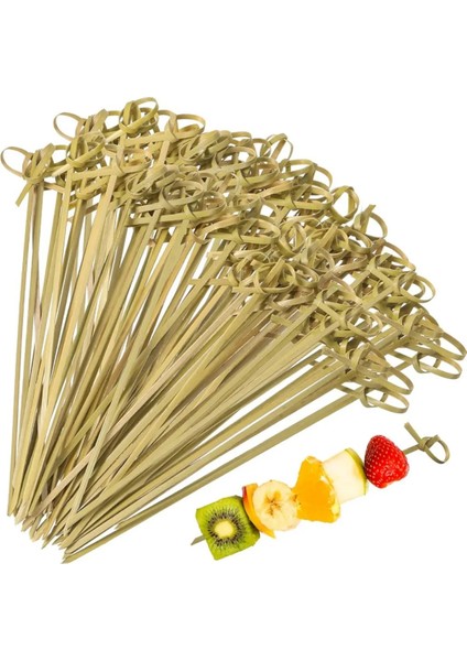 Bambu Kürdan Yeşil Düğümlü 12 cm 50LI Hamburger Pasta Kürdanı Süsü Bambu Çöp Şiş Yemek Kürdanı