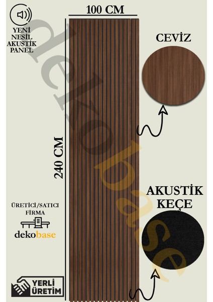 100X240 cm Ceviz Renk Akustik Ahşap Duvar Paneli