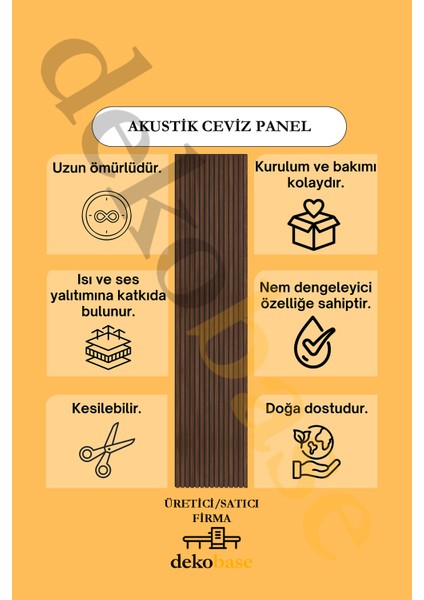 60X240 cm Ceviz Renk Akustik Ahşap Duvar Paneli