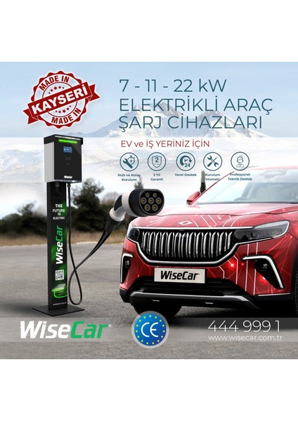 22kW Elektrikli Araç Şarj Cihazı Standlı (Kablolu ve Kart Okuyucu Özellikli) modelleri
