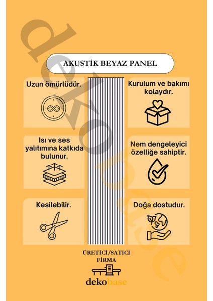 60x270 cm Beyaz Renk Akustik Ahşap Duvar Paneli