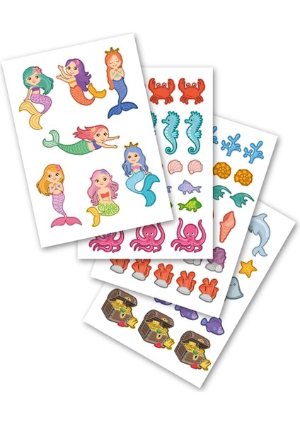 Bitmeyen Tükenmeyen Deniz Kızı Temalı Sticker Boyama Kitabı Eğlenerek Öğren Boya ve Keşfet
