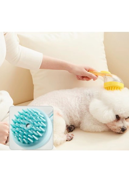 Silikon Kedi Köpek Yıkama Fırçası Kedi Köpek Tarağı - Şampuan Hazneli Köpürtme Masaj Tarağı