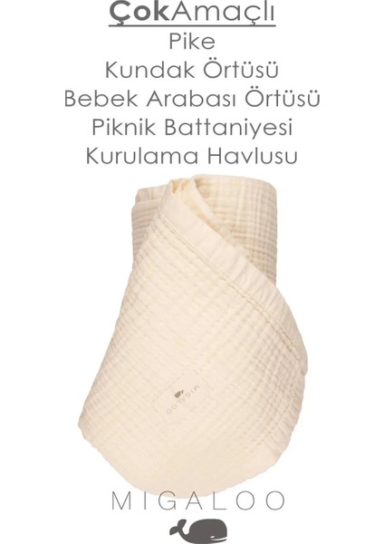 Migaloo Müslin Bebek Battaniyesi, 4 Katlı Pamuk Çocuk Müslin Örtü (120X90 Cm) Kum Bej modelleri