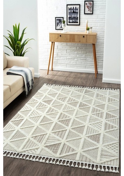 Beyaz Bej Bukleli Yumuşak Peluş Shaggy Dokuma Çocuk Odası Oturma Odası Salon Mutfak Halısı