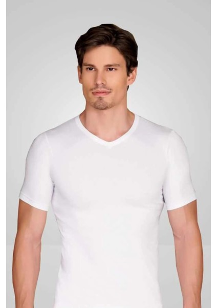 Erkek Beyaz V Yaka Yarım Kol