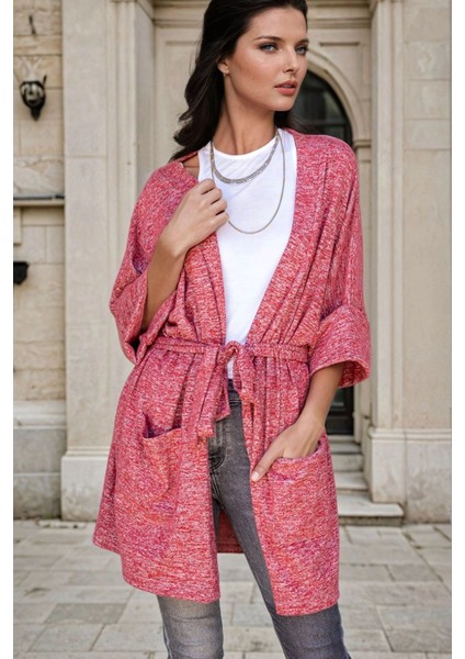 Bordo, Rahat Kesim, Kuşak ve Cep Detaylı, Ince Triko Hırka