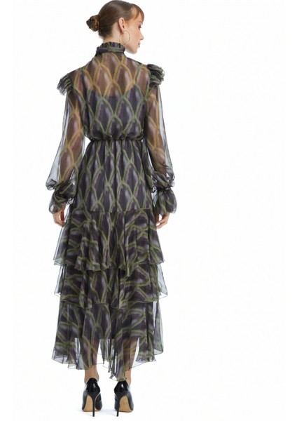 Kadın Uzun Şifon Elbise - Kat Kat Etekli - Fular Detaylı, Modern ve Hareketli Tasarım – Günlük ve Özel Gün Kullanımları Için Şık Elbise fırsatları