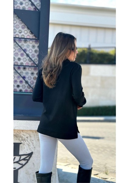 Kadın Siyah Bogazlı, Yanları Yırtmaçlı Triko Kazak indirimleri