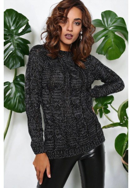 Kadın Siyah Yuvarlak Yaka Uzun Kol Yumuşak Dokulu Düz Kesim Triko - Yumuşak Dokulu Uzun Kollu Triko