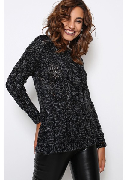 Kadın Siyah Yuvarlak Yaka Uzun Kol Yumuşak Dokulu Düz Kesim Triko - Yumuşak Dokulu Uzun Kollu Triko modelleri