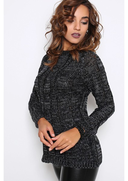 Kadın Siyah Yuvarlak Yaka Uzun Kol Yumuşak Dokulu Düz Kesim Triko - Yumuşak Dokulu Uzun Kollu Triko fırsatları