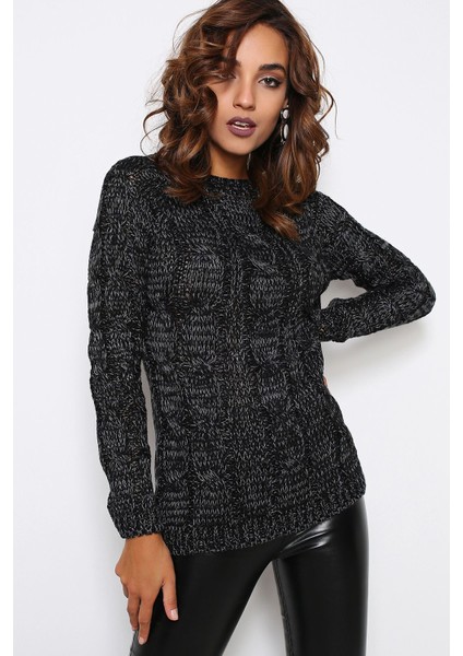 Kadın Siyah Yuvarlak Yaka Uzun Kol Yumuşak Dokulu Düz Kesim Triko - Yumuşak Dokulu Uzun Kollu Triko indirimleri