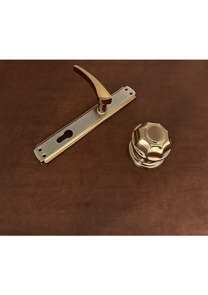 Derya Saten Gold Aynalı Yale Çelik Kapı Kolu Sol Basar Tek Taraf + Tokmak Kapı Babası