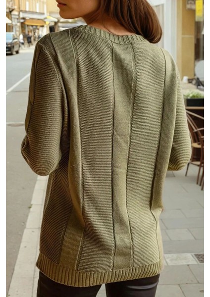 Haki Modern Kesim Örgü Desenli Yumuşak Dokulu Triko Kazak fiyatları