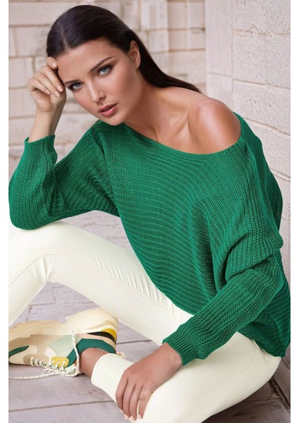 Yeşil Yuvarlak Yaka, Oversize Kesim, Triko