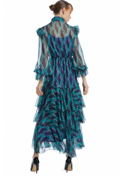 Kadın Uzun Şifon Elbise - Kat Kat Etekli - Fular Detaylı, Modern ve Hareketli Tasarım – Günlük ve Özel Gün Kullanımları Için Şık Elbise fırsatları