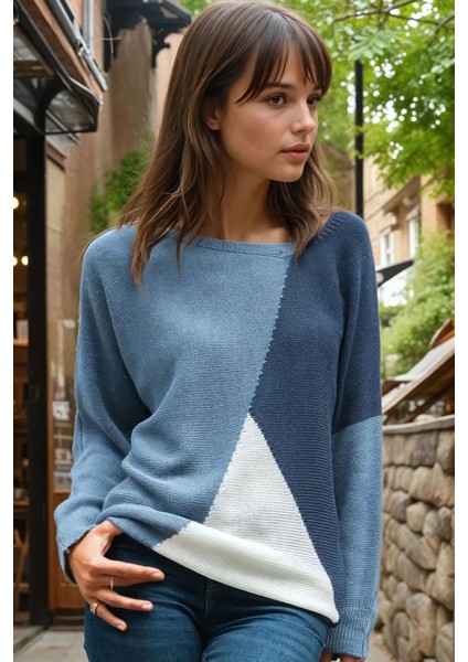 Mavi Color Desenli, Dökümlü Rahat Kesim, Salaş Triko Kazak