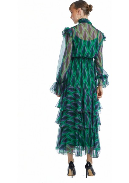 Kadın Uzun Şifon Elbise - Kat Kat Etekli - Fular Detaylı, Modern ve Hareketli Tasarım – Günlük ve Özel Gün Kullanımları Için Şık Elbise fırsatları