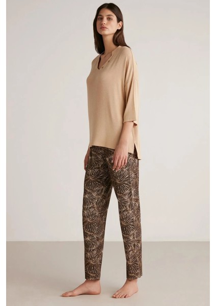 Yumuşak Dokulu Uzun Kol V Yaka Kadın Pijama Takım 9525 fiyatları